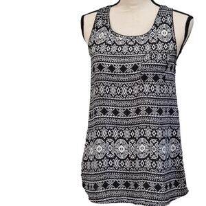 Solange Black & White Racerback Tank with Pocket Embellished Trim Top S/M